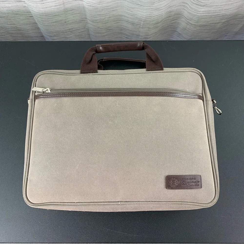 Golden Bell Tan and Brown Durable laptop bag with faux Leather Handle.